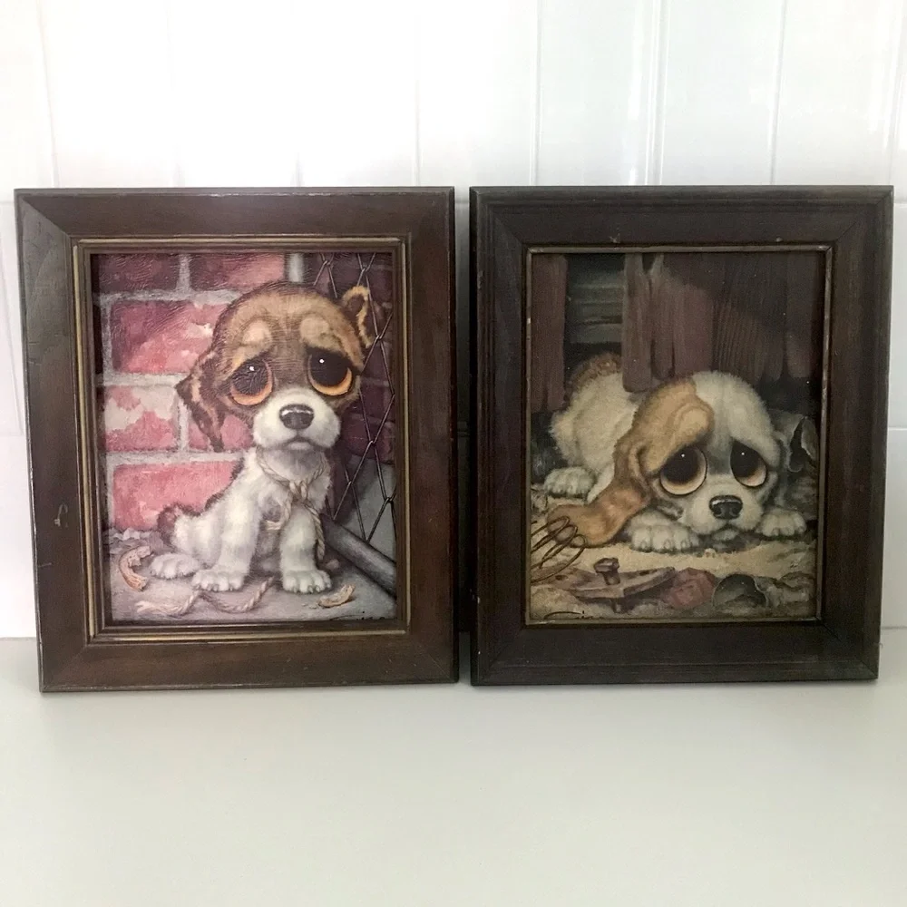 Vintage 60’s big eyed puppy dogs wall art set